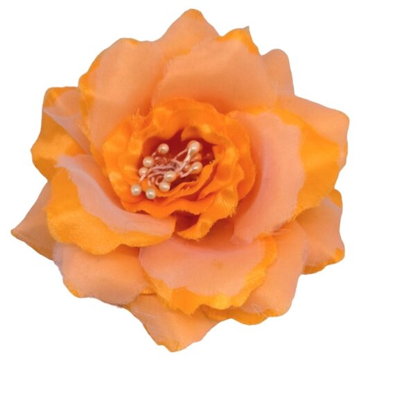 Vintage Flower Brooch  Boutonniere Lapel Pin Corsage Orange Statement 4 inch - Picture 4 of 7